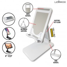 Suporte Universal de Mesa Celular/Tablet Altura e Inclinação Ajustável Antideslizante LEY-230 Lehmox - Branco